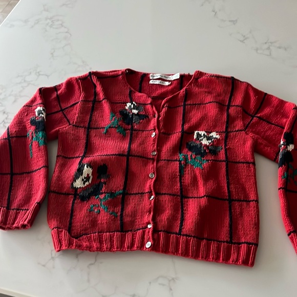 Cozy Handknit 100% Cotton Sweater | Red, White, Green, Black | Medium/Large - Picture 1 of 6